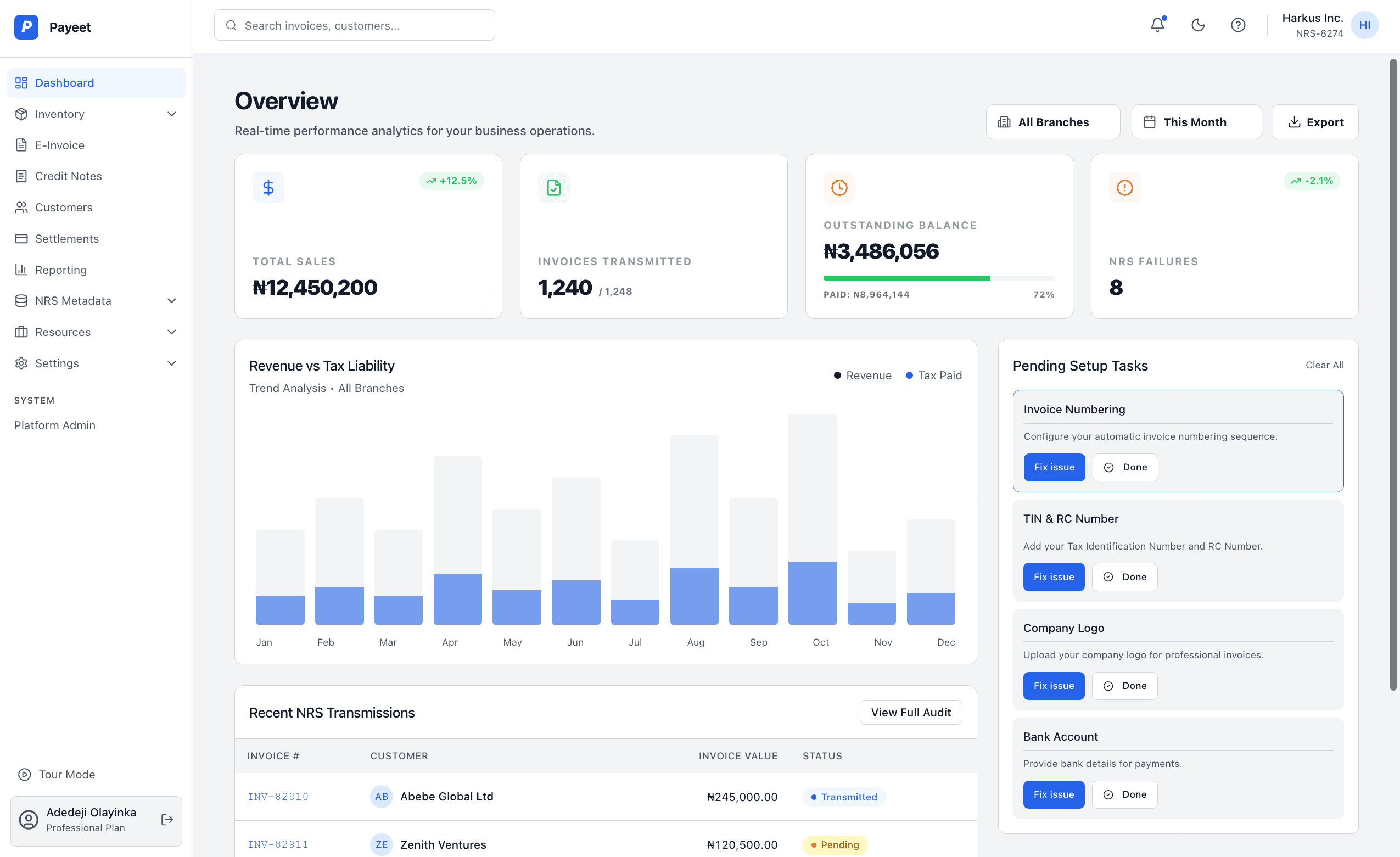 Payeet dashboard preview